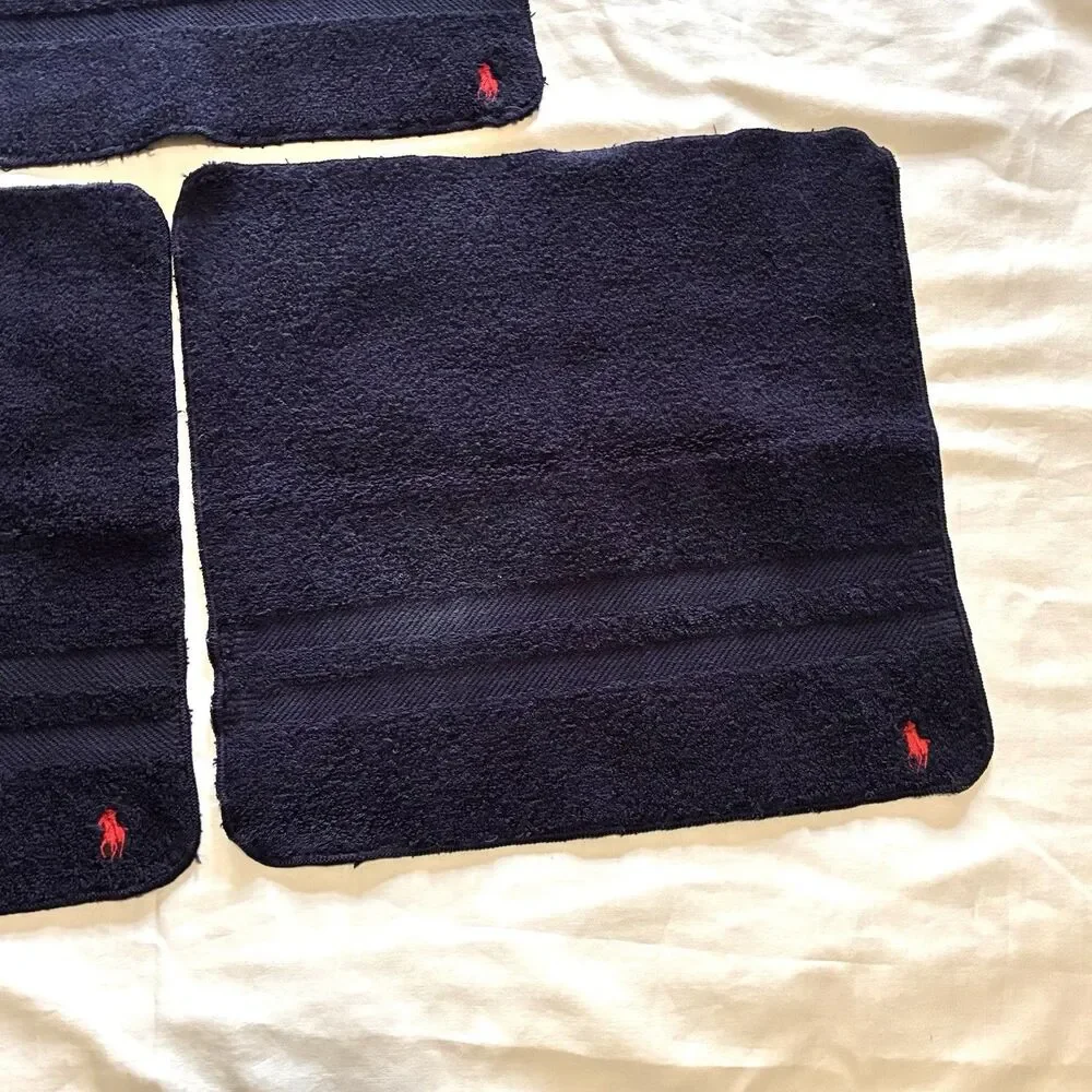 7pc set VTG Ralph Lauren Home Hand Towels & Washcloths Navy Blue Red Pony USA